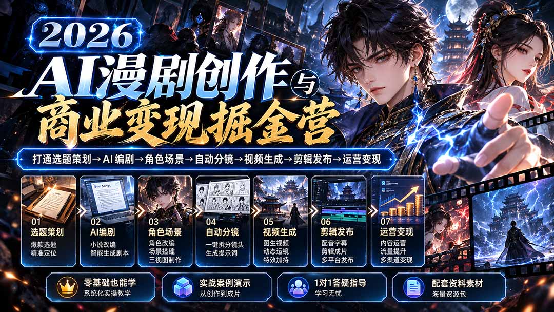 (20906期)【无水印】2026AI漫剧创作与商业变现掘金营:打通选题→AI编剧→角色场景→自动分镜→视频生成→剪辑发布→运营变现-悟空知识星球