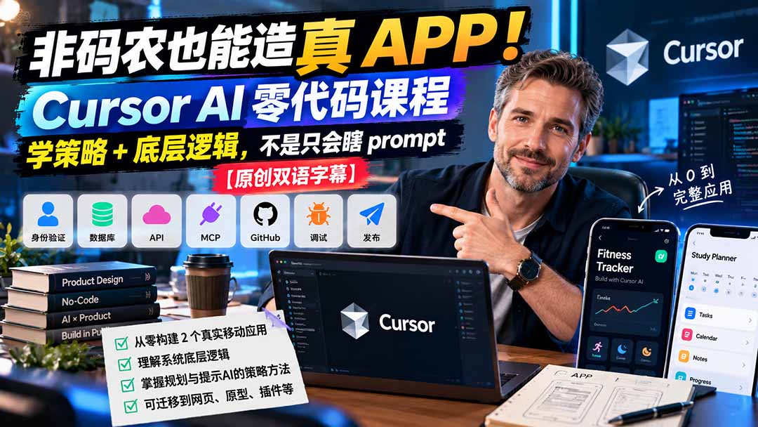 (20810期)非码农也能造真 APP!Cursor AI 零代码课程:学策略 + 底层逻辑,不是只会瞎 prompt【原创双语字幕】-悟空知识星球