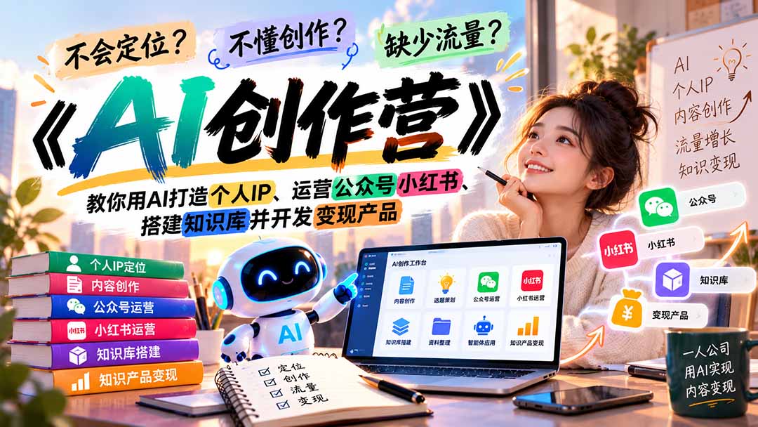 (21088期)不会定位、不懂创作、缺少流量?《AI创作营》教你用AI打造个人IP、运营公众号小红书、搭建知识库并开发变现产品-悟空知识星球