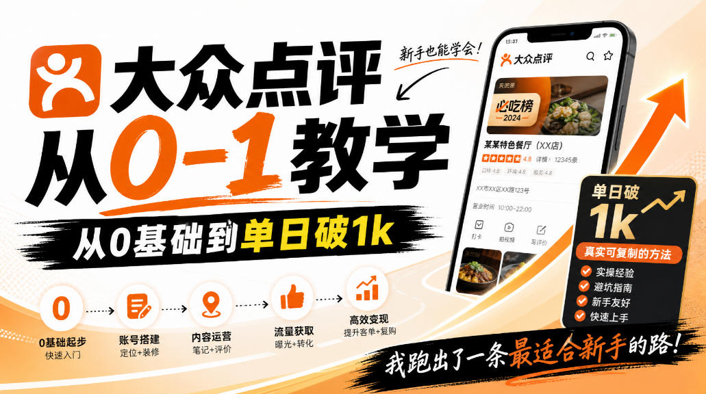 大众点评分成从0-1教学,从0基础到单日破1k,我跑出了一条最适合新手的路-悟空知识星球