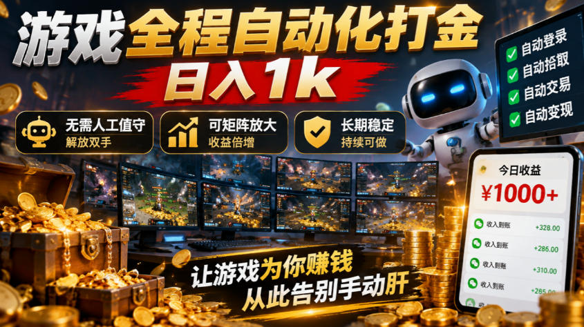 (21119期)游戏全程自动化打金,日入1k,无需人工值守,解放双手,可矩阵放大,长期稳定!-悟空知识星球