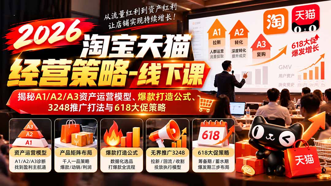 (20912期)2026淘宝天猫经营策略-线下课:揭秘A1/A2/A3资产运营模型、爆款打造公式、3248推广打法与618大促策略-悟空知识星球