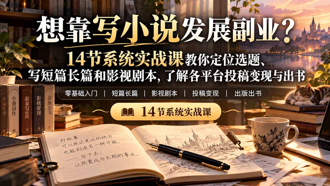 (21031期)【无水印】想靠写小说发展副业?14节系统实战课教你定位选题、写短篇长篇和影视剧本,了解各平台投稿变现与出书-悟空知识星球