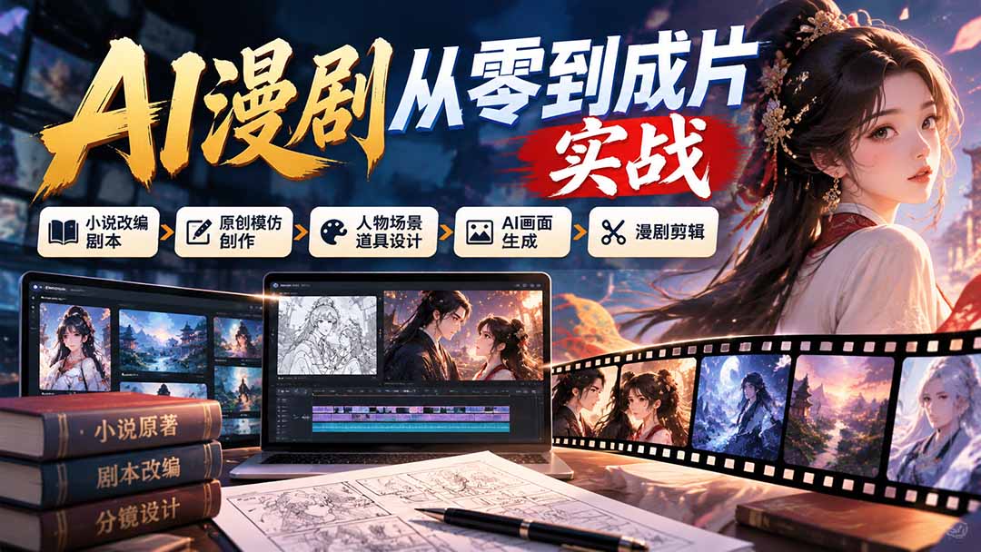 （21069期）AI漫剧从零到成片实战：小说改编剧本、原创模仿创作、人物场景道具设计、AI画面生成与漫剧剪辑-悟空知识星球