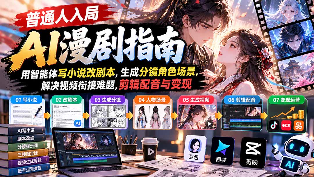 （21033期）【无水印】普通人入局AI漫剧指南：用智能体写小说改剧本，生成分镜角色场景，解决视频衔接难题，剪辑配音与变现-悟空知识星球