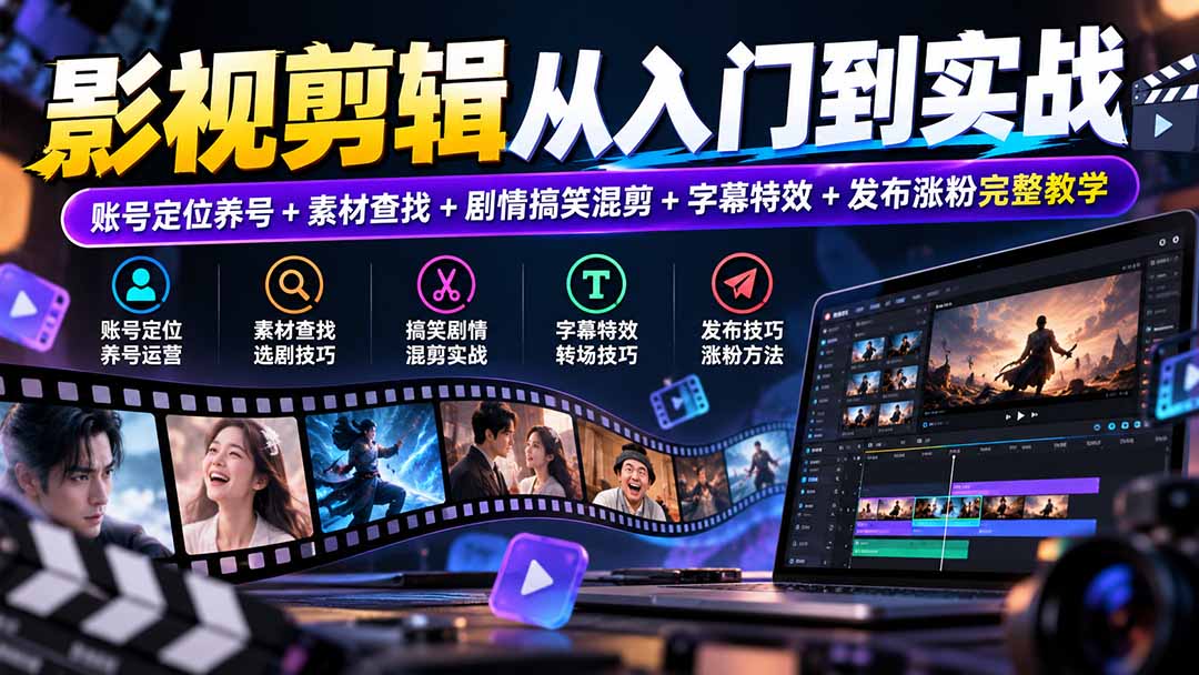 (20812期)影视剪辑从入门到实战:账号定位养号+素材查找+剧情搞笑混剪+字幕特效+发布涨粉完整教学-悟空知识星球