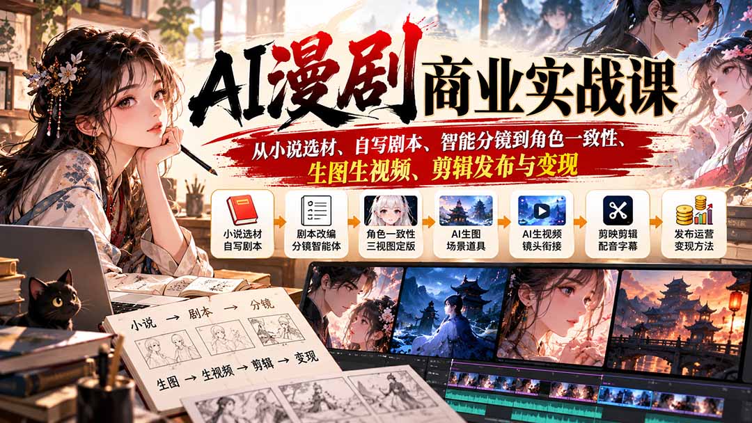 (20811期)AI漫剧商业实战课:从小说选材、自写剧本、智能分镜到角色一致性、生图生视频、剪辑发布与变现-悟空知识星球