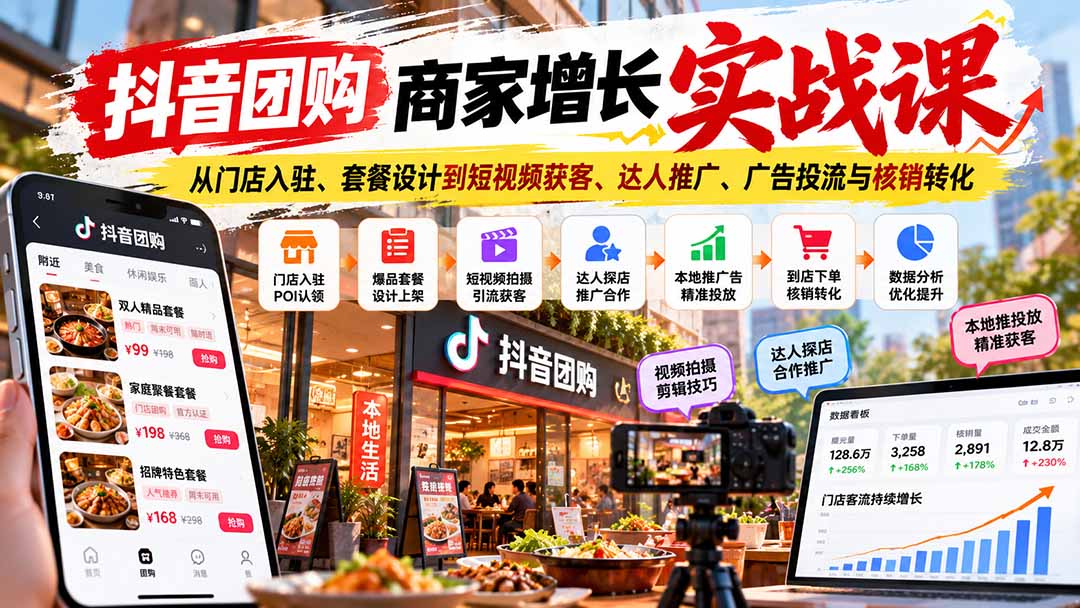 (20813期)抖音团购商家增长实战课:从门店入驻、套餐设计到短视频获客、达人推广、广告投流与核销转化-悟空知识星球