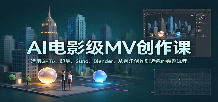 AI电影级MV创作课:运用GPT6、即梦、Suno、Blender,从音乐创作到运镜的完整流程-悟空知识星球
