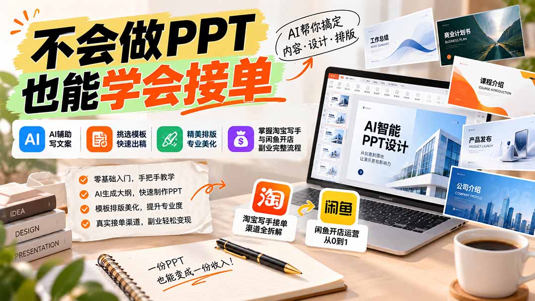 (20945期)不会做PPT也能学会接单:AI辅助写文案、挑模板、做排版,掌握淘宝写手与闲鱼开店副业完整流程-悟空知识星球