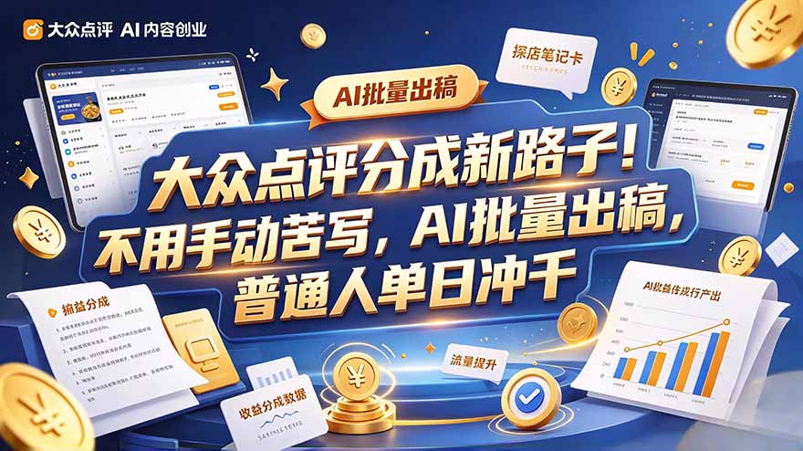 (20983期)大众点评副业新玩法,工具提效解放双手,批量做笔记,单日可破千-悟空知识星球