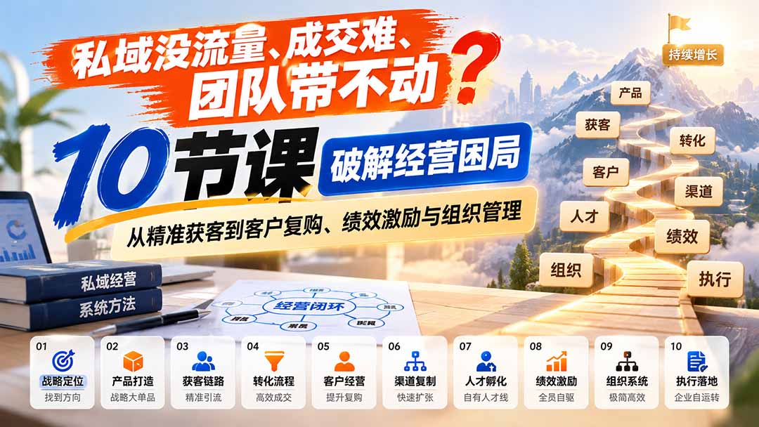 （20931期）私域没流量、成交难、团队带不动？10节课破解经营困局，从精准获客到客户复购、绩效激励与组织管理-悟空知识星球