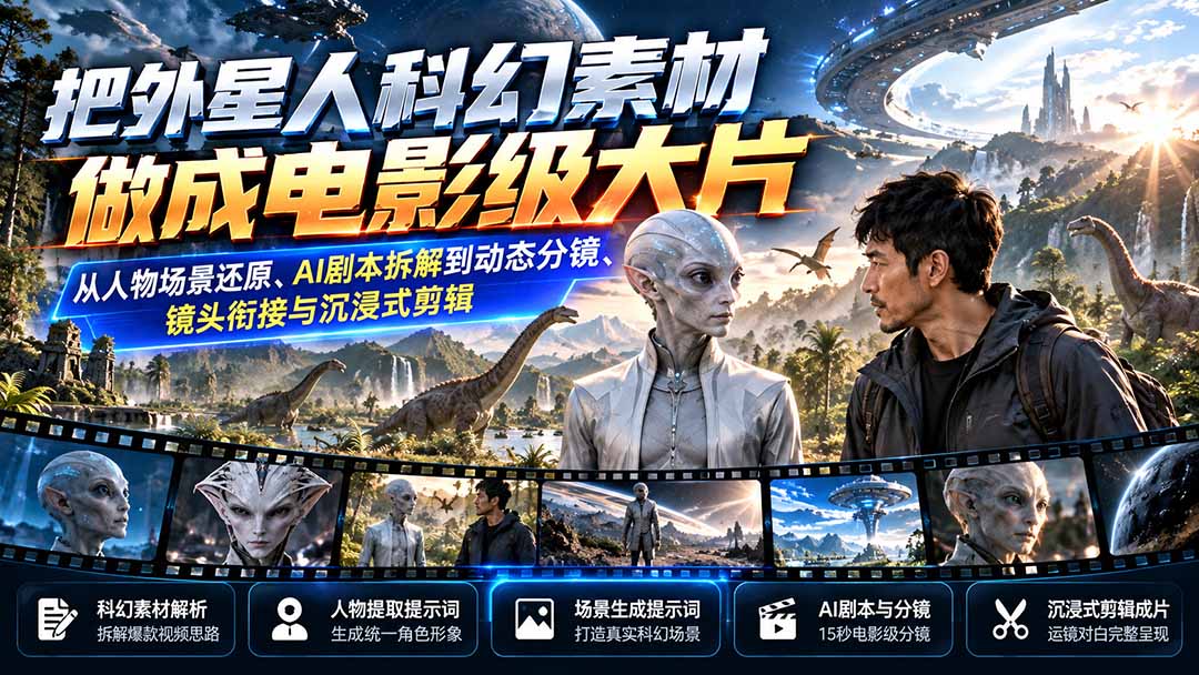 (20946期)把外星人科幻素材做成电影级大片:从人物场景还原、AI剧本拆解到动态分镜、镜头衔接与沉浸式剪辑-悟空知识星球