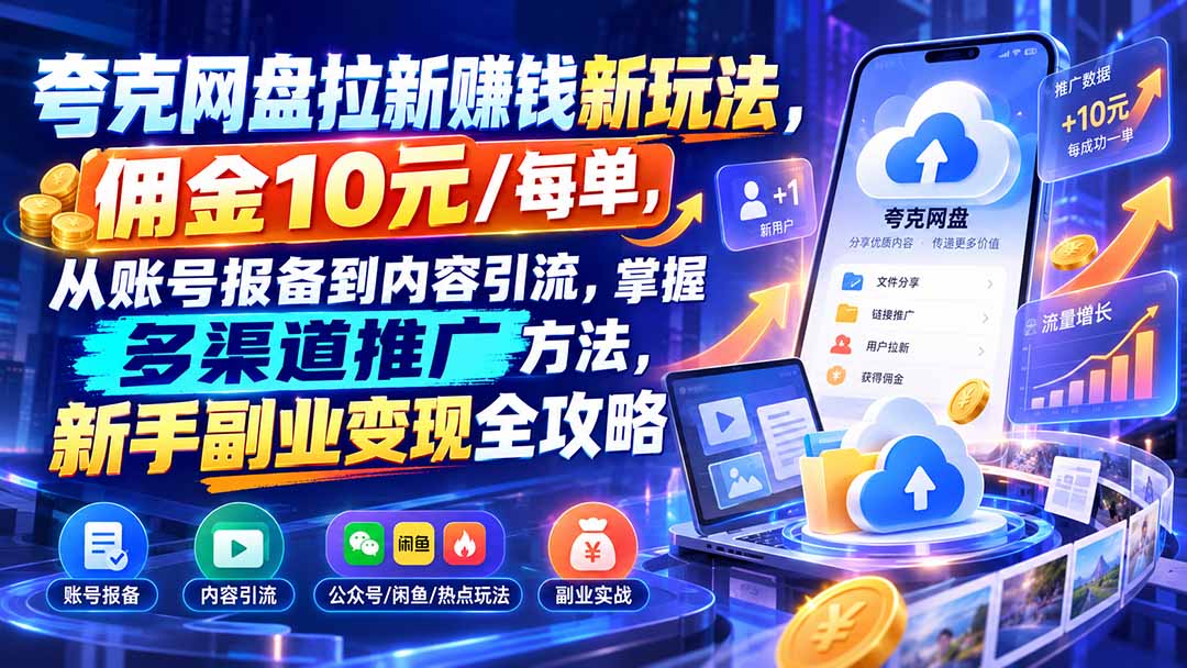 (21108期)夸克网盘拉新赚钱新玩法,佣金10元/每单,从账号报备到内容引流,掌握多渠道推广方法,新手副业变现全攻略-悟空知识星球