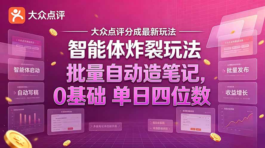 （21092期）大众点评分成最新智能体炸裂玩法！批量自动造笔记，0基础干到单日四位数-悟空知识星球