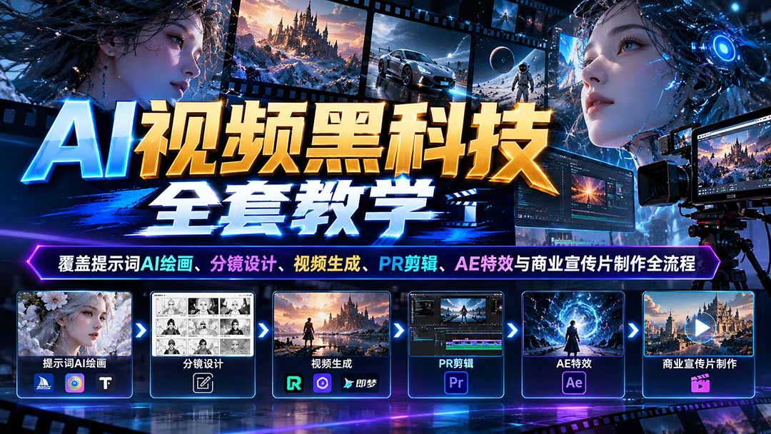 (21095期)AI视频黑科技全套教学:覆盖提示词AI绘画、分镜设计、视频生成、PR剪辑、AE特效与商业宣传片制作全流程-悟空知识星球