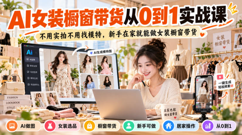 AI女装橱窗带货从0到1实战课,不用实拍不用找模特,新手在家就能做女装橱窗带货-悟空知识星球