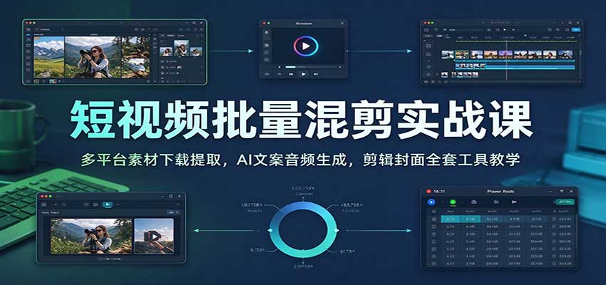 短视频批量混剪实战课:多平台素材下载提取,AI文案音频生成,剪辑封面全套工具教学-悟空知识星球
