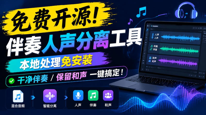 免费开源!伴奏人声分离工具,本地处理免安装,干净伴奏,保留和声一键搞定!-悟空知识星球