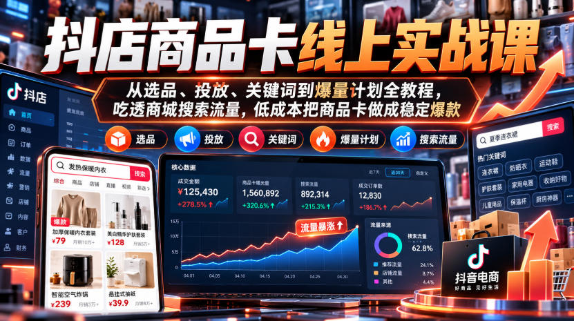抖店商品卡线上实战课|从选品、投放、关键词到爆量计划全教程,吃透商城搜索流量,低成本把商品卡做成稳定爆款-悟空知识星球