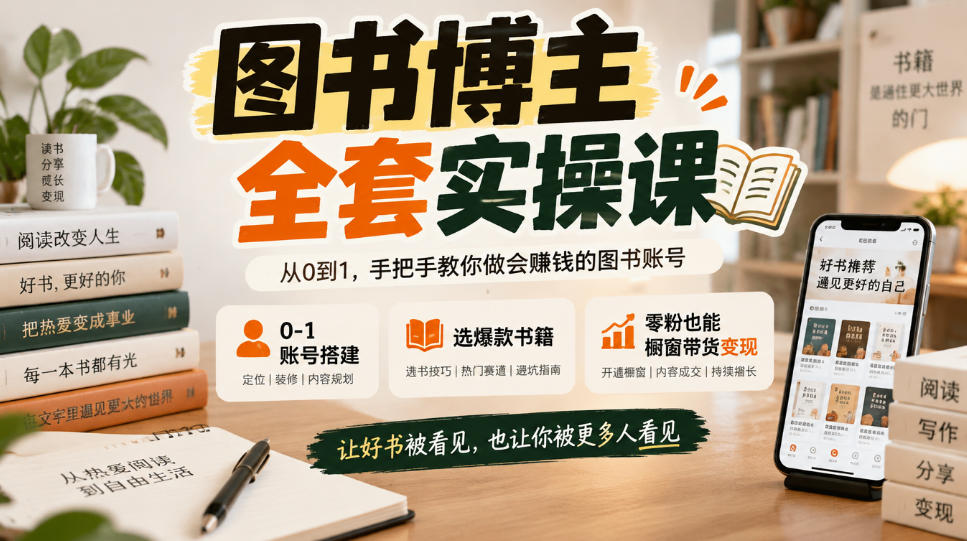 图书博主全套实操课,0‑1账号搭建,选爆款书籍,零粉也能橱窗带货变现-悟空知识星球
