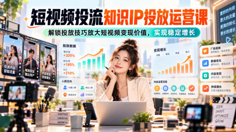 短视频投流知识IP投放运营课,解锁投放技巧放大短视频变现价值,实现稳定增长-悟空知识星球