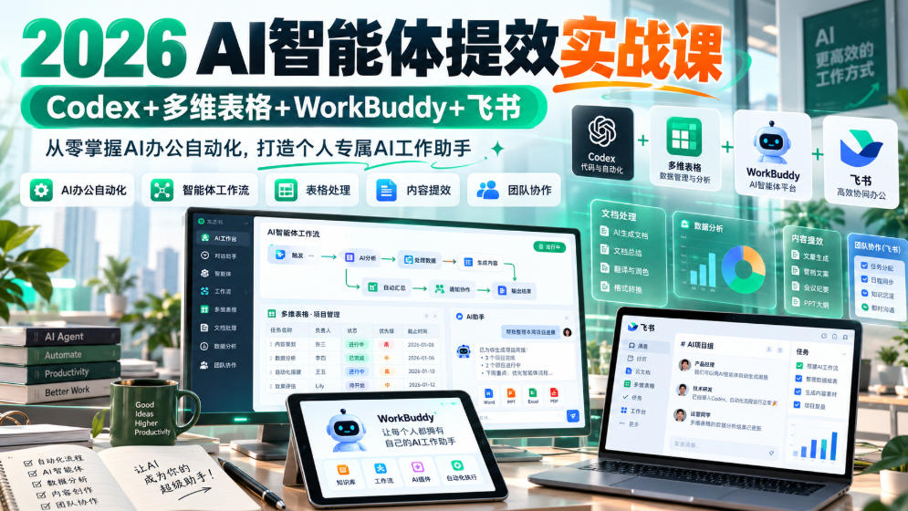 2026 AI智能体提效实战课：Codex+多维表格+WorkBuddy+飞书，从零掌握AI办公自动化，打造个人专属AI工作助手-悟空知识星球