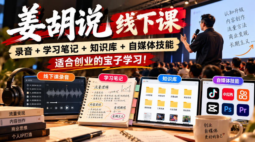姜胡说线下课录音+学习笔记+知识库+自媒体技能,适合创业的宝子学习!-悟空知识星球