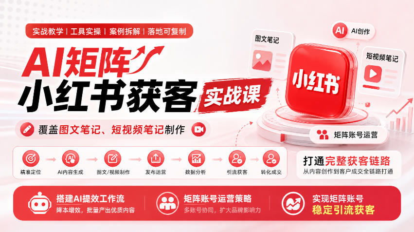 AI矩阵小红书获客实战课，覆盖图文笔记、短视频笔记制作，打通完整获客链路，搭建AI提效工作流，实现矩阵账号稳定引流获客-悟空知识星球