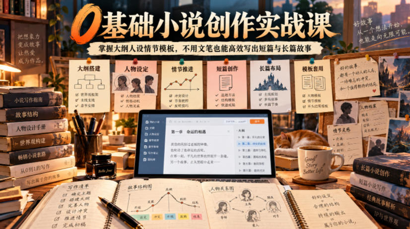 0基础小说创作实战课|掌握大纲人设情节模板,不用文笔也能高效写出短篇与长篇故事-悟空知识星球