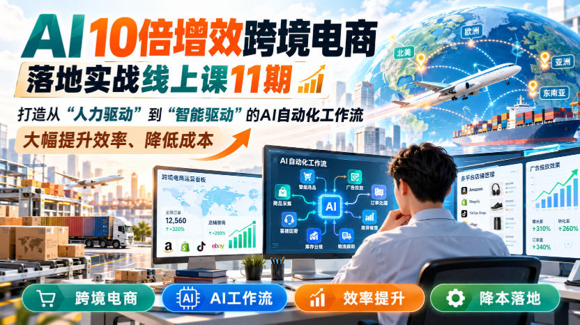 AI 10倍增效跨境电商落地实战线上课11期,打造从人力驱动到智能驱动的AI自动化工作流,大幅提升效率、降低成本-悟空知识星球
