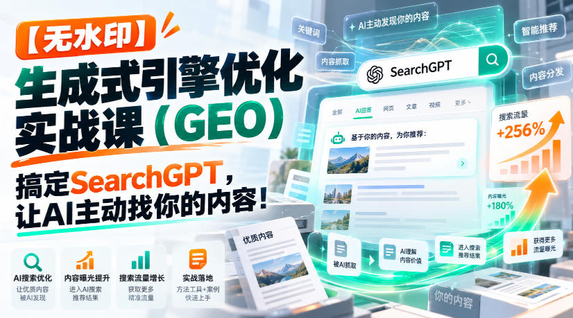 【无水印】生成式引擎优化(GEO)实战课:搞定SearchGPT,让AI主动找你的内容!【原创双语字幕】-悟空知识星球