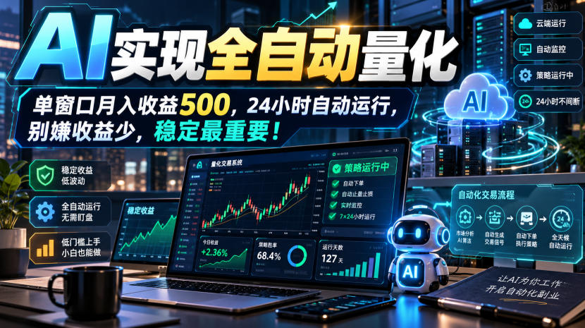 AI实现全自动量化，单窗口月入收益500，24小时自动运行，别嫌收益少，稳定最重要！【揭秘】-悟空知识星球