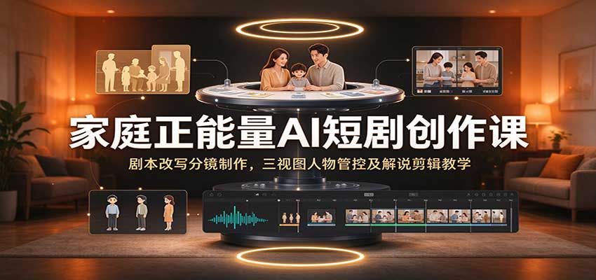 家庭正能量AI短剧创作课：剧本改写分镜制作，三视图人物管控及解说剪辑教学-悟空知识星球