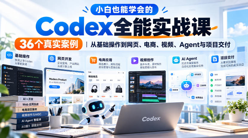 小白也能学会的Codex全能实战课|36个真实案例,从基础操作到网页、电商、视频、Agent与项目交付-悟空知识星球