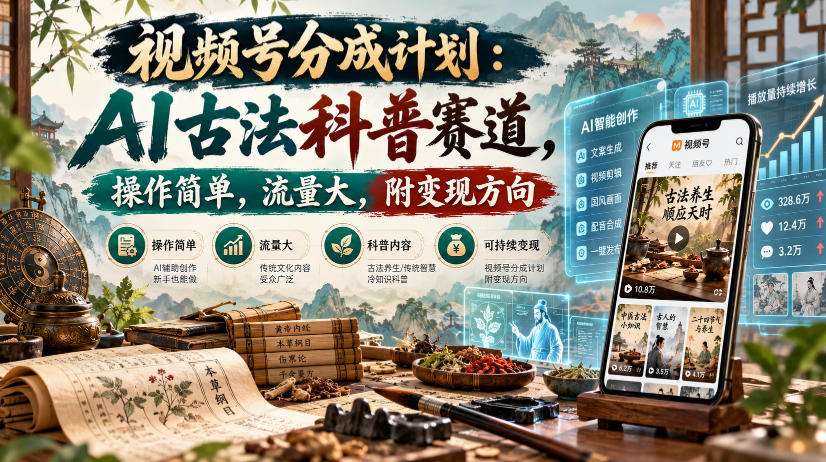 视频号分成计划:AI古法科普赛道,操作简单,流量大,附变现方向-悟空知识星球