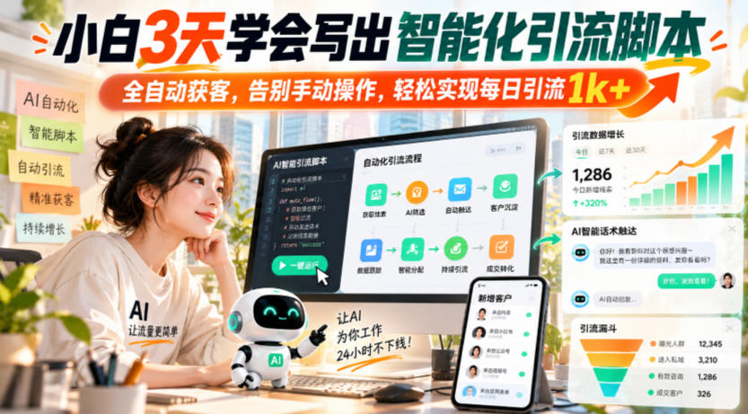 小白3天学会写出智能化引流脚本,全自动获客,告别手动操作,轻松实现每日引流1k+-悟空知识星球