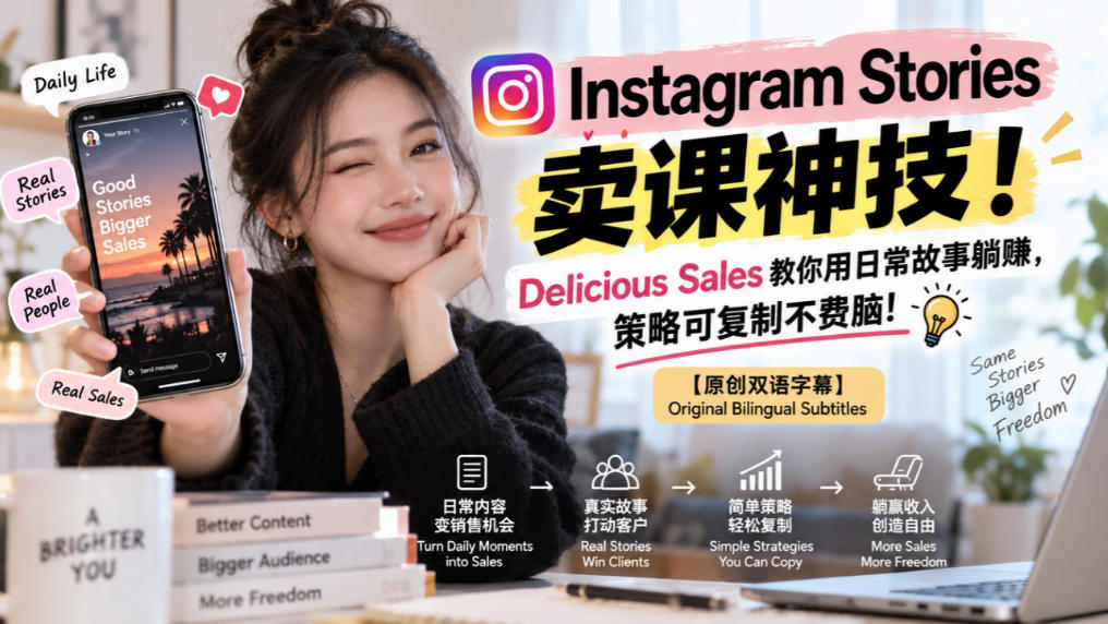 Instagram Stories卖课神技！Delicious Sales教你用日常故事躺賺，策略可复制不费脑！【原创双语字幕】-悟空知识星球