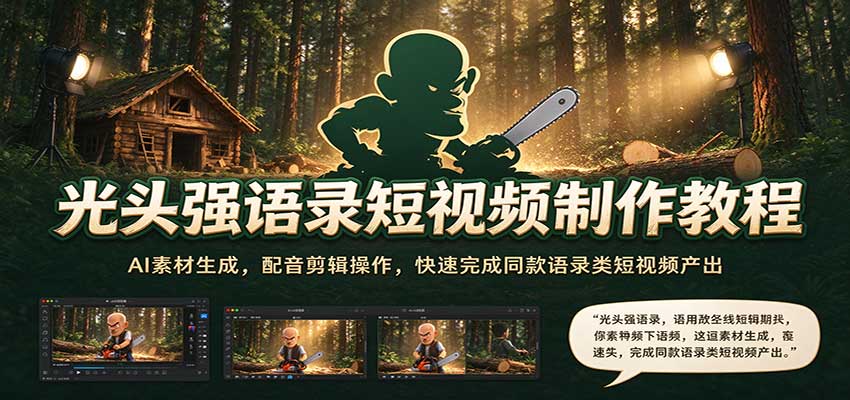光头强语录短视频制作教程：AI素材生成，配音剪辑操作，快速完成同款语录类短视频产出-悟空知识星球