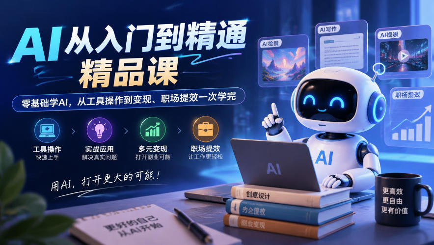 AI从入门到精通精品课，零基础学AI，从工具操作到变现、职场提效一次学完-悟空知识星球