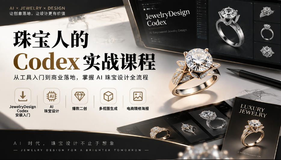 珠宝人的Codex实战课程｜JewelryDesign Codex安装入门、AI珠宝设计、爆款二创、多视图生成、电商精修海报全链路教学-悟空知识星球