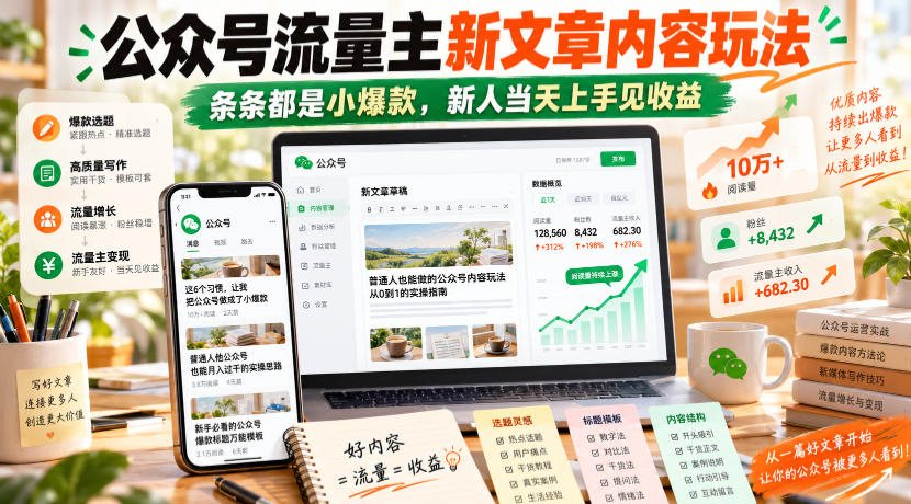 公众号流量主新文章内容玩法,条条都是小爆款,新人当天上手见收益-悟空知识星球