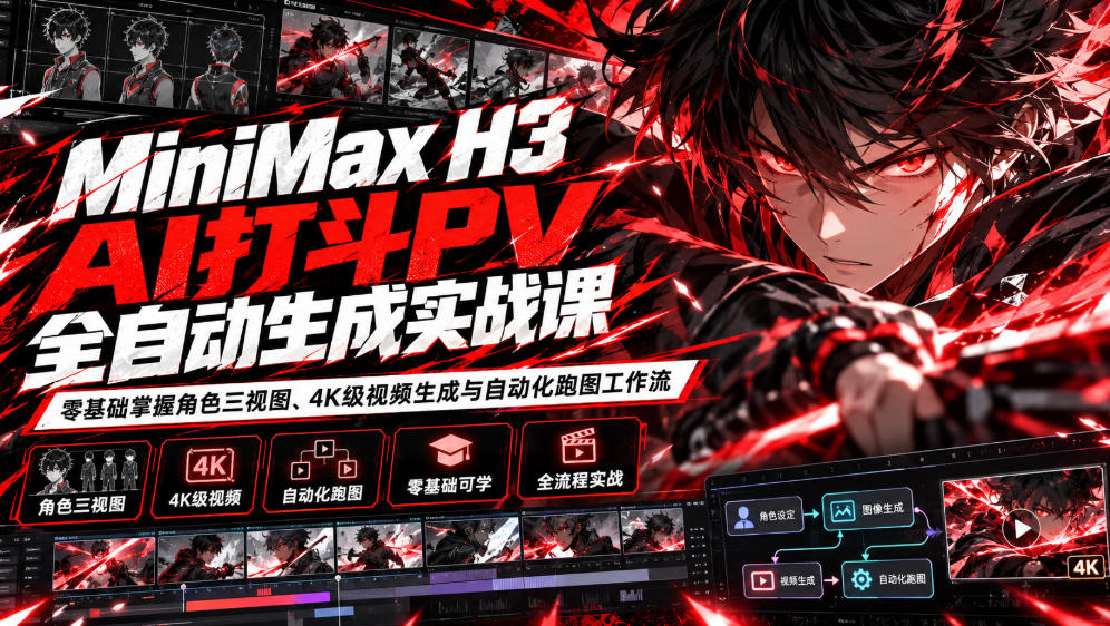 MiniMax H3 AI打斗PV全自动生成实战课：零基础掌握角色三视图、4K级视频生成与自动化跑图工作流-悟空知识星球