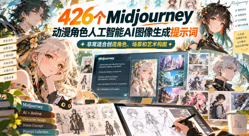 426个Midjourney动漫角色人工智能AI图像生成提示词,非常适合创造角色、场景和艺术构图-悟空知识星球