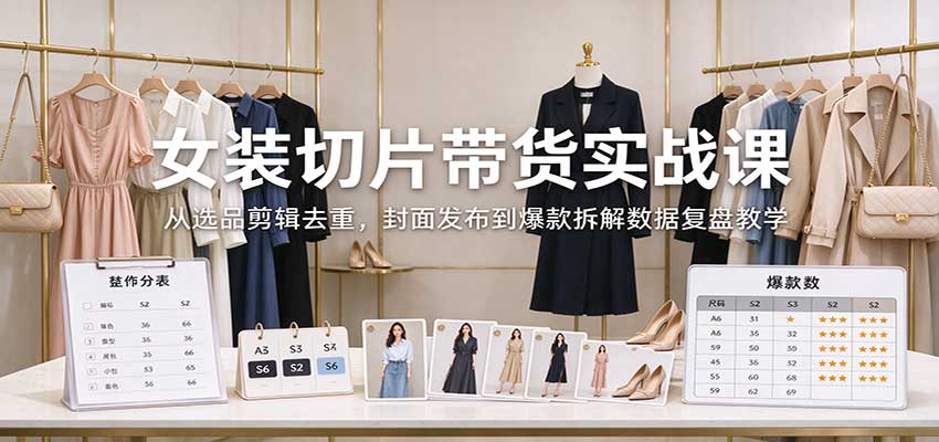 女装切片带货实战课:从选品剪辑去重,封面发布到爆款拆解数据复盘教学-悟空知识星球