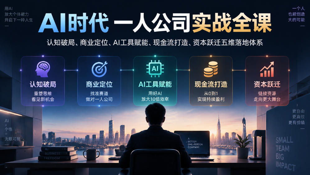 AI时代一人公司实战全课｜认知破局、商业定位、AI工具赋能、现金流打造、资本跃迁五维落地体系-悟空知识星球