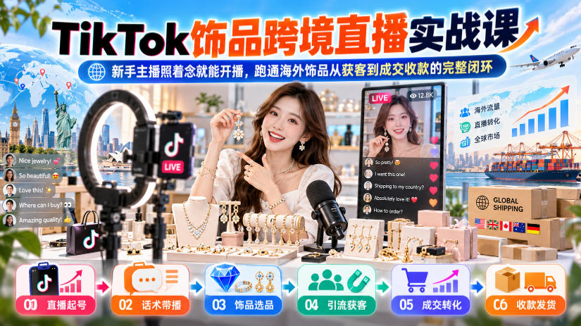 TikTok饰品跨境直播实战课，新手主播照着念就能开播，跑通海外饰品从获客到成交收款的完整闭环-悟空知识星球