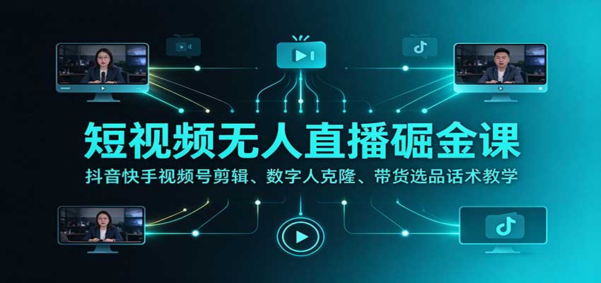 短视频无人直播掘金课：抖音快手视频号剪辑、数字人克隆、带货选品话术教学-悟空知识星球