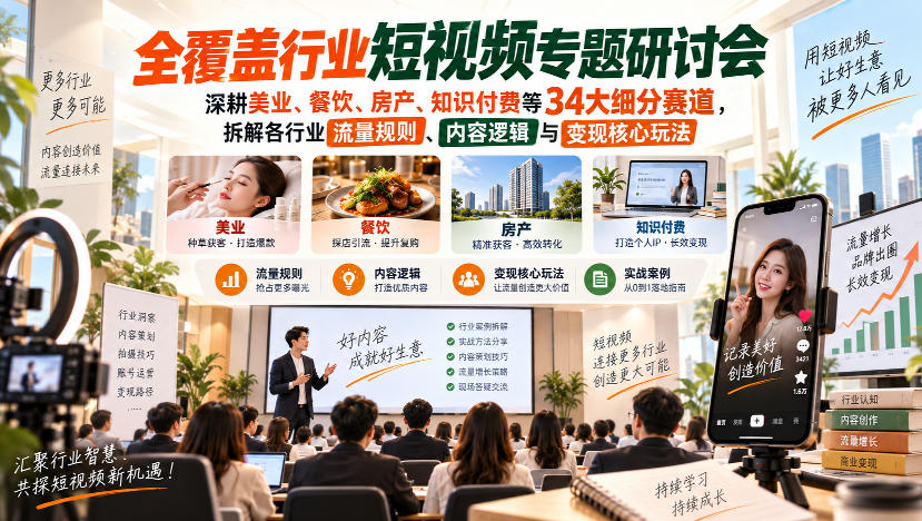 短视频专题研讨会，深耕美业、餐饮、房产、知识付费等34大细分赛道，拆解各行业流量规则、内容逻辑与变现核心玩法（更新1011）-悟空知识星球