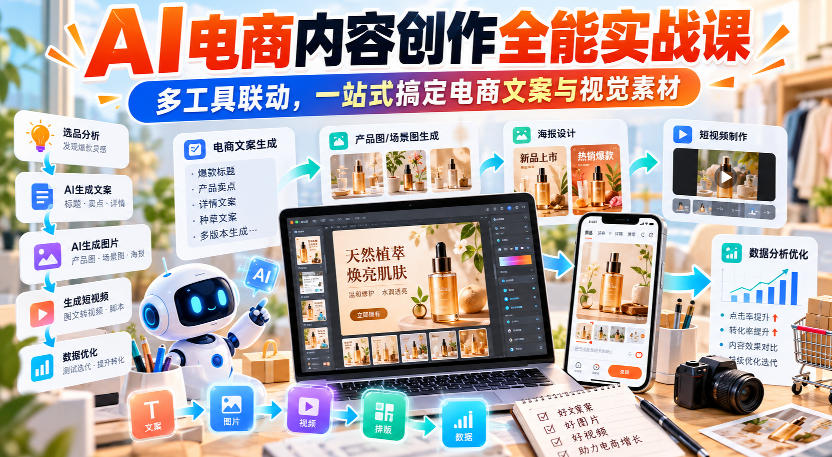 【无水印】AI电商内容创作全能实战课|多工具联动,一站式搞定电商文案与视觉素材-悟空知识星球